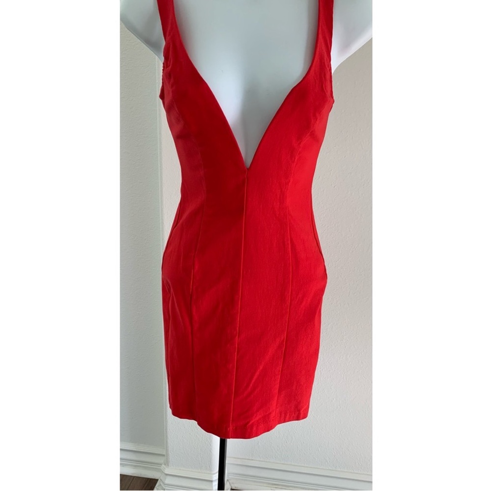 Red Short Fitted V Neck Dress